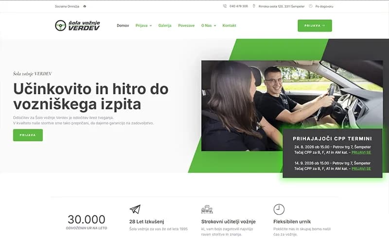 Šola vožnje Verdev — Spletna stran + podpora